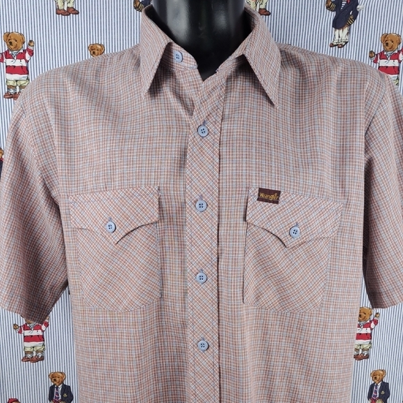 Wrangler Other - Vintage Wrangler brown & blue plaid western casual button-up short sleeve shirt